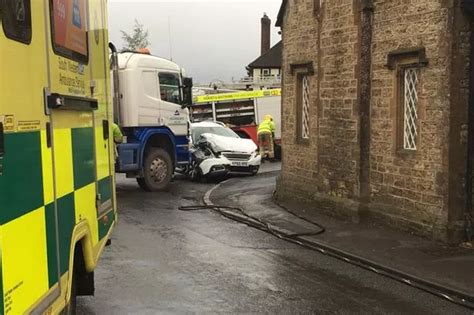 Pictures Show Crash Between A Lorry And A Car In Yeovil Causing Traffic