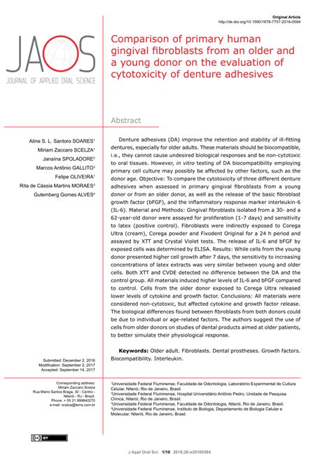 Pdf Comparison Of Primary Human Gingival Fibroblasts From An Older