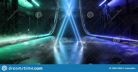 Smoke Fog Cyber Virtual Green Blue Triangle Laser Neon Glowing Sci Fi