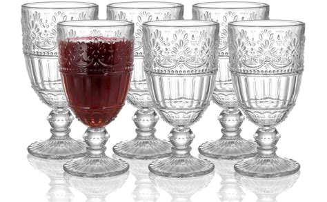 Avla 6 Pack Glass Goblet 12 Oz Vintage Wine Glassware Romantic Wedding Glass Set