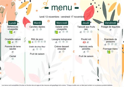 Menu Du 13 Au 17 Novembre 2023 Mairie D Ibos