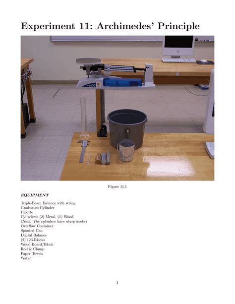 Experiment 11: Archimedes' Principle | Study notes Acting | Docsity