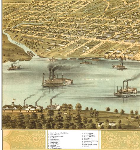 Memphis Tennessee In 1870 Birds Eye View Map Aerial Panorama