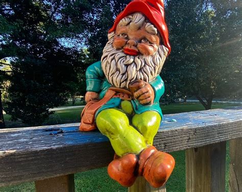 Sitting Gnome Ankles Crossed Vintage Hand Painted Ceramic Garden Gnome