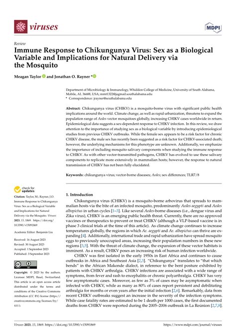 Pdf Immune Response To Chikungunya Virus Sex As A Biological