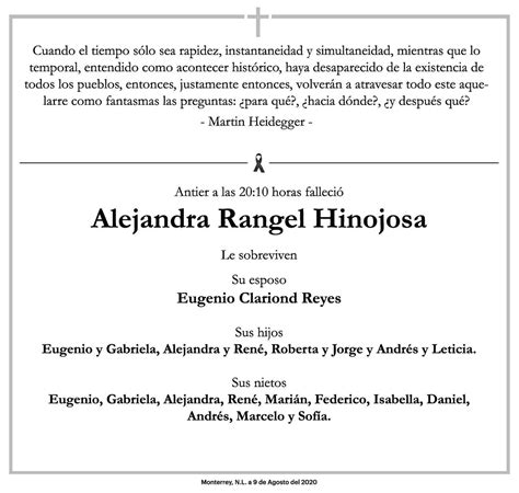 Alejandra Rangel Hinojosa Obituario Esquela