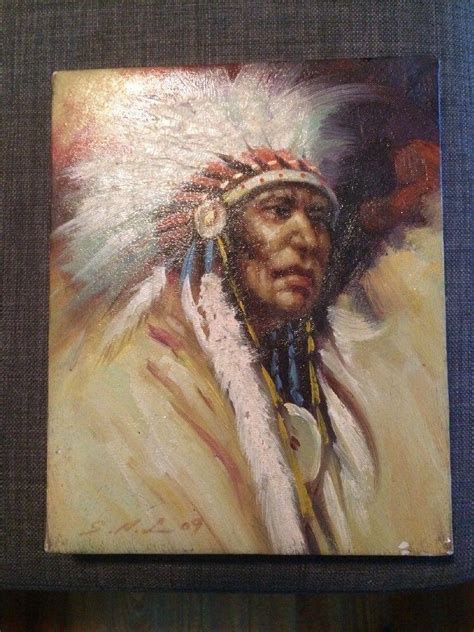 Original Native American Indian Chief Oil Painting 10 X 8 Signed Snl