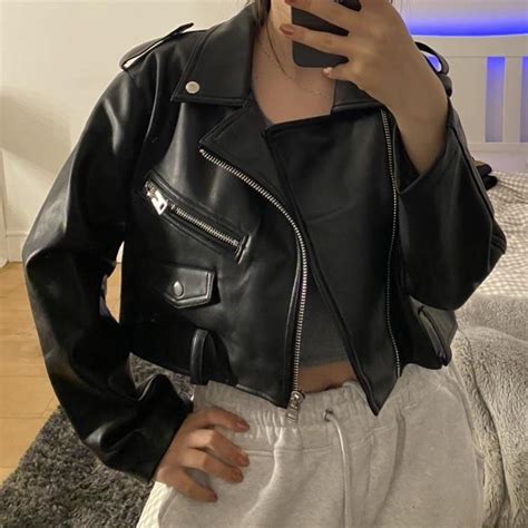 Brand New Oversized Cropped Leather Jacket From Depop