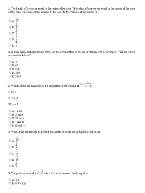 Sat Subject Test Math Level 2 Full Length Practice Test 1 Part B