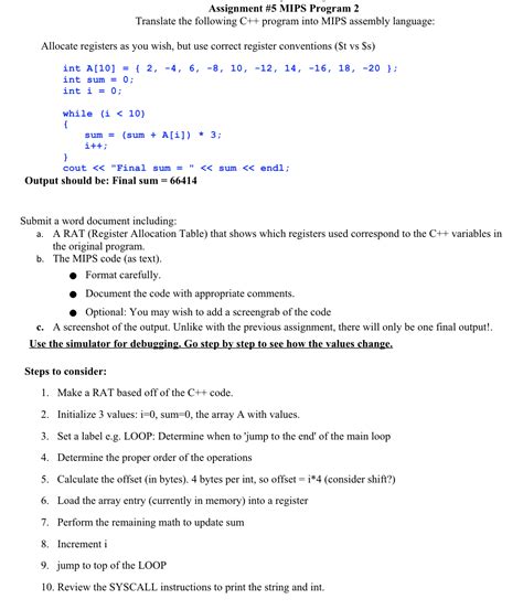 Solved Assignment 5 MIPS Program 2 Translate The Following Chegg