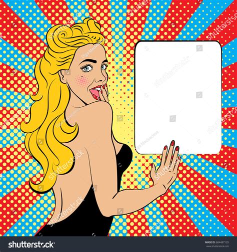 Sexy Surprised Blonde Pop Art Woman Stok Vektör Telifsiz 684487135