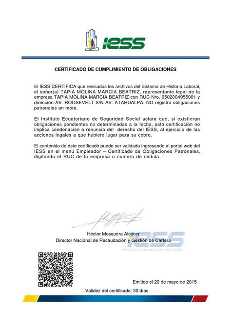 Certificado De No Adeudar Al Iess En Ecuador