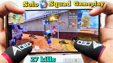 Solo Vs Squad Ranked Gameplay Free Fire 2 Finger Handcam Onetap Headshot 27 Kills Youtube