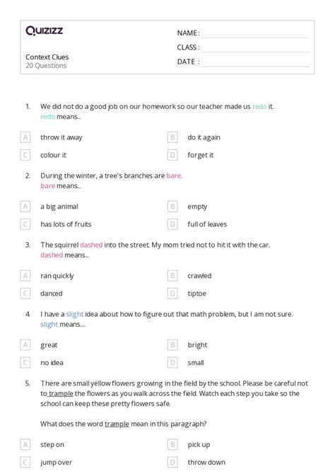 50 Determining Meaning Using Context Clues Worksheets For 4th Grade On Quizizz Free And Printable