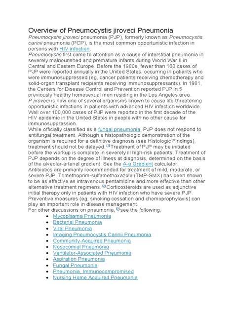 Pneumocystis Jiroveci Pneumonia Pjp Overview Of Pneumocystis Jiroveci Pneumonia Pdf