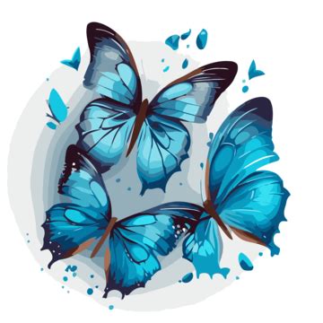 Blue Butterflies Vector, Sticker Clipart Three Blue Butterflies Spread ...