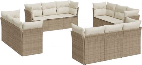 Vidaxl Delige Loungeset Met Kussens Poly Rattan Beige