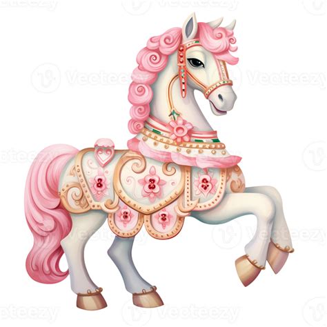 Ai Generated Cute Carousel Horse Watercolor Clipart Illustration