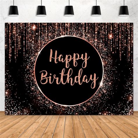 Aperturee Glitter Rose Gold And Black Happy Birthday Backdrop Party Decorations