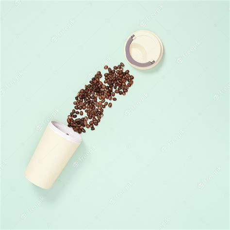 Premium Photo Reusable Eco Coffee Cup With Roasted Coffee Beans Zero