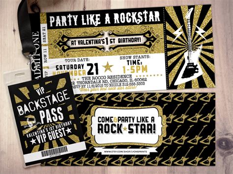 Rock Star Concert Ticket Birthday Party Invitation Music Invitation