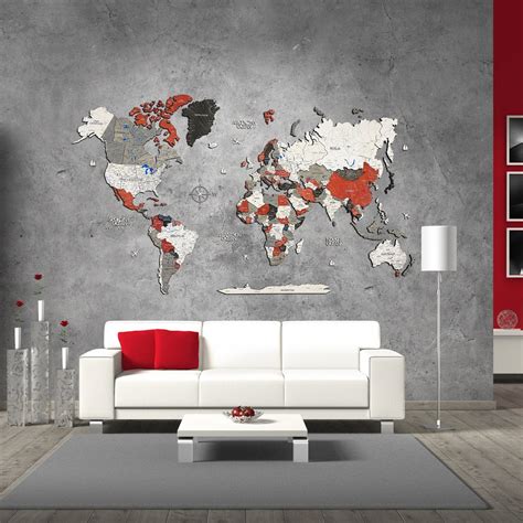 Wood Map Wall Art, 3D World Map, Detailed World Map With Pushpins, A Luxurious Decorative Wall ...