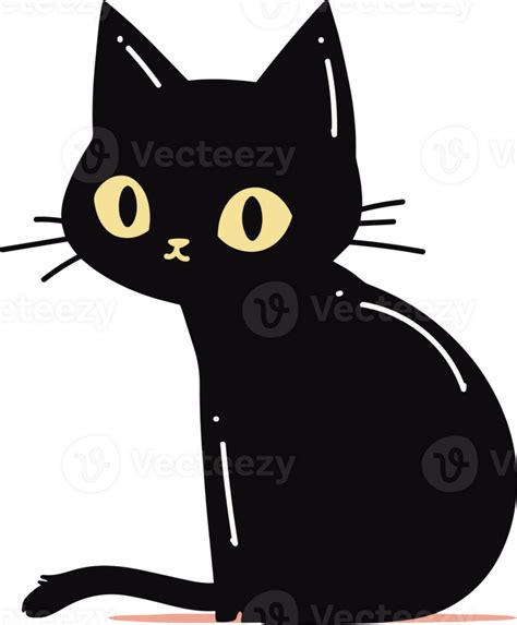 Hand Drawn Cute Black Cat In Flat Style 24953254 Png