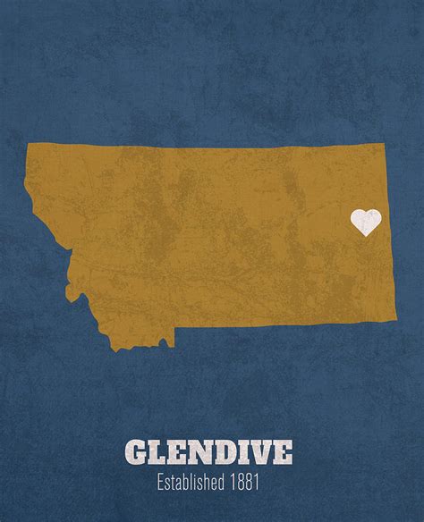 Glendive Montana City Map Founded 1881 Montana State Color Palette