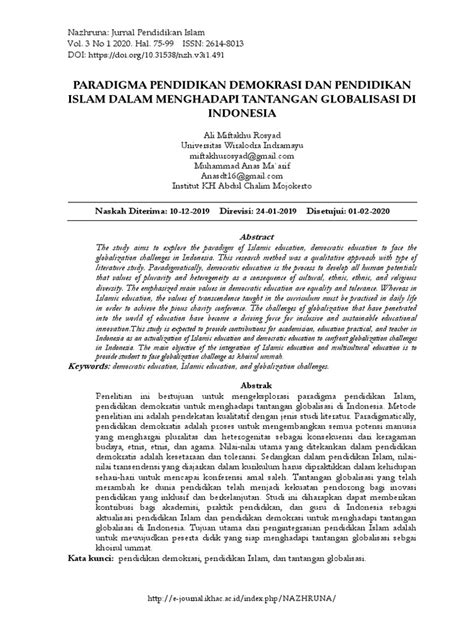 Paradigma Pendidikan Demokrasi Dan Pendidikan Islam Dalam Menghadapi Tantangan Globalisasi Di