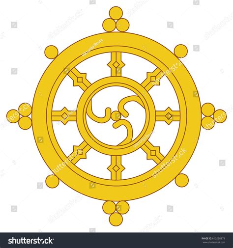 Raster Illustration Golden Dharma Wheel Buddhism Stock Illustration