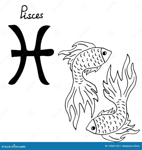 Zodiac Sign Pisces Vector Hand Drawn Illustration Stock Vector