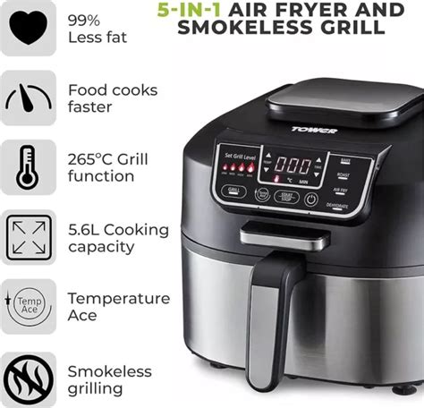 Tower Vortx 5in1 5 6l Air Fryer And Smokeless Grill T17131l Frying Machine £120 00 Picclick Uk