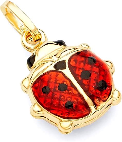 Amazon K Real Yellow Gold Lady Bug Enamel Charm Pendant Jewelry