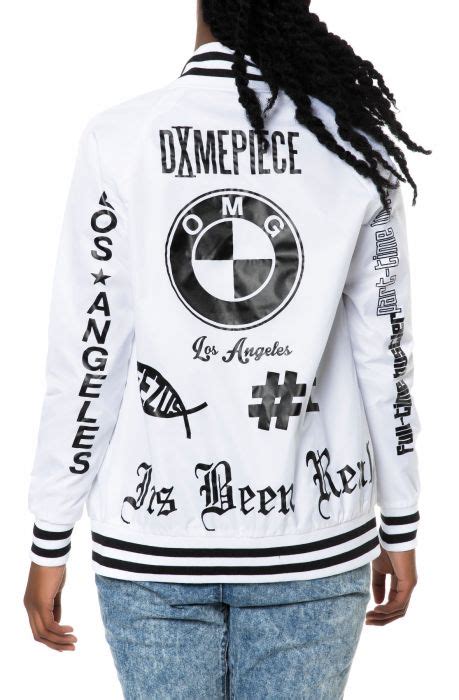 Dimepiece La The Verbiage Varsity Jacket In White C14oe01 Wht Plndr