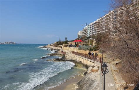 Beaches of Sliema, Malta. Coast and embankments of Sliema