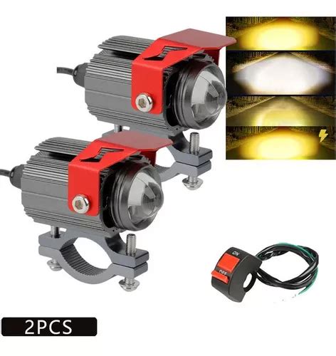 Par Faros Lupa W Luz Spot Doble Color Estrobos Auto Moto Meses Sin