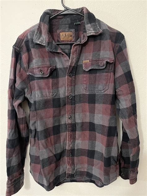 Orvis Mens Heavy Flannel Shirt Maroon Size M Plaid Sh Gem