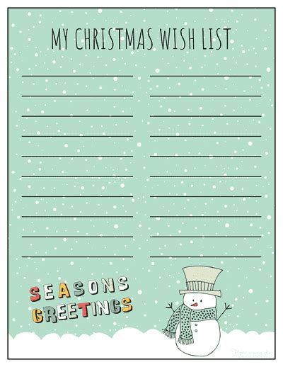 Free Printable Christmas Wish List Templates