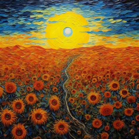 Premium Ai Image A Painting Of A Sunflower Field With The Sun In The Sky