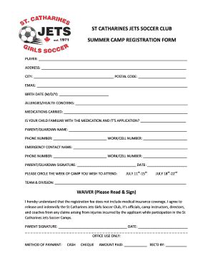 Fillable Online St Catharines Jets Soccer Club Summer Camp Fax Email