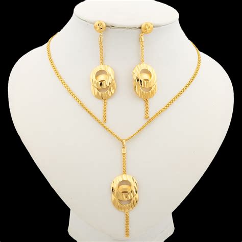 Dubai Gold Color Necklace Jewelry Set Para Mulheres Dangle Brincos E