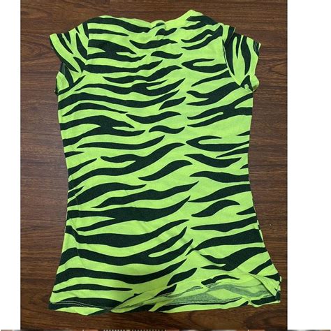 Scene Emo Neon Green Tiger Striped Shirt From The Depop