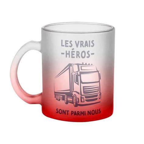 Mug en Verre Rouge Les Vrais Héros Camionneur Métier Camion