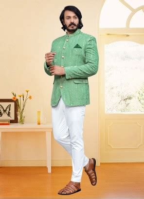 Buy Embroidered Velvet Jodhpuri Suit In Green Online