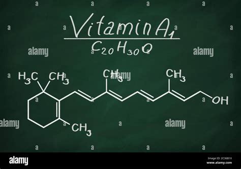 Structural Model Of Vitamin A1 Retinol On The Blackboard Stock Photo