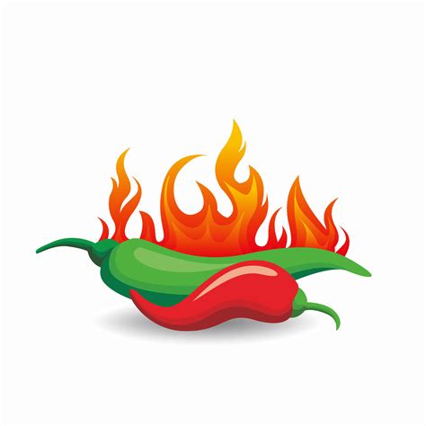 Red And Green Hot Chili Pepper With Fire Illustration Design Template Vector Vector Art