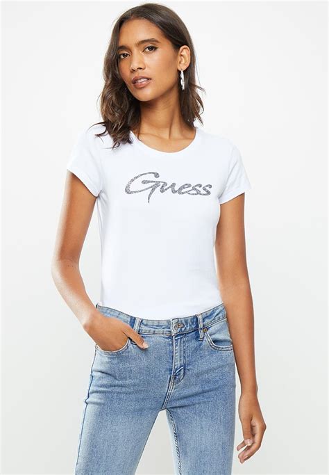 Short Sleeve Glitter Rock Guess Tee White Guess T Shirts Vests And Camis