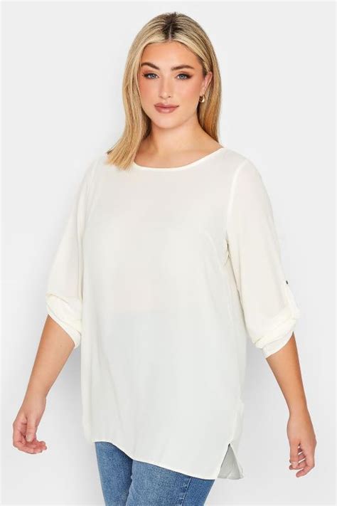 Yours Plus Size Cream Tab Sleeve Blouse Yours Clothing