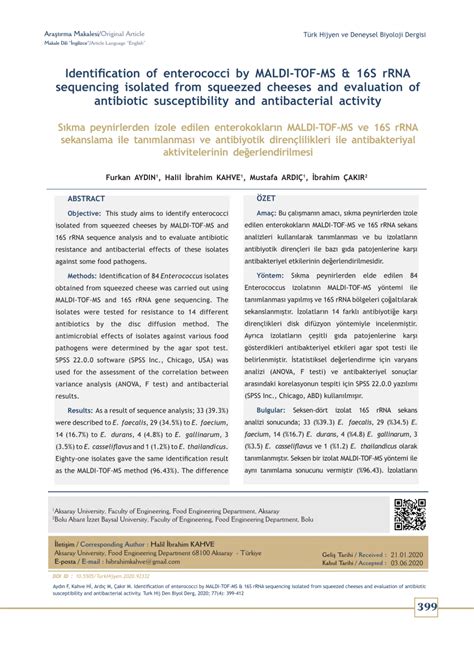 Pdf Identification Of Enterococci By Maldi Tof Ms And 16s Rrna