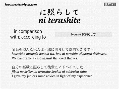 Learn Jlpt N1 Grammar に照らして Ni Terashite